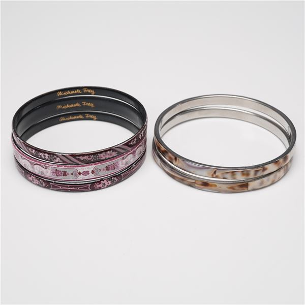 5pc Michaela Frey Pink Enamel and Brown Marbled Bangles
