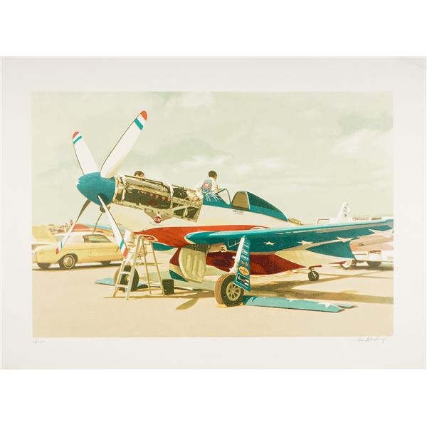 Tom Blackwell, Limited Edition Serigraph, Red White & Blue Mustang, Signed