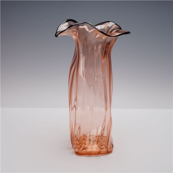 Pink Art Glass Vase, Signed