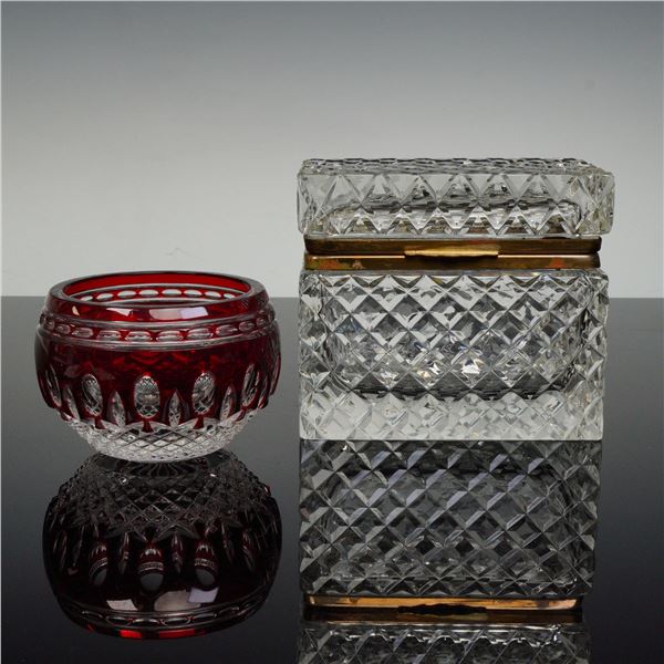 2pc Crystal Cut Bowl and Lidded Box
