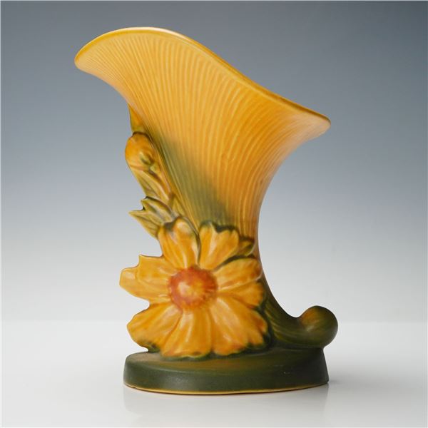 Roseville Pottery Yellow Cornucopia Vase, Peony