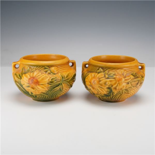 Pair of Roseville Pottery Yellow Jardinieres, Peony