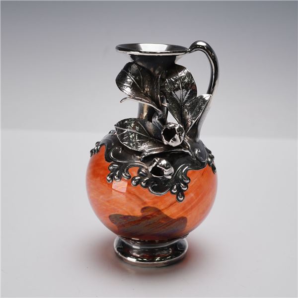 King Solomon Finds Sterling Overlay Art Glass Pitcher