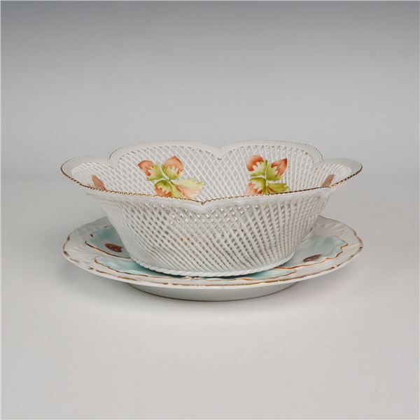 2pc French Porcelain Oyster Plate and Romanian Reticulated Bowl