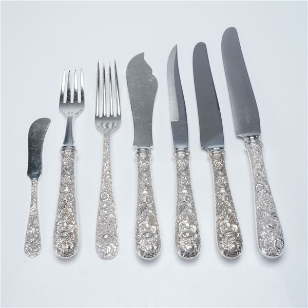 7pc S. Kirk & Son Sterling Silver Repousse Flatware- Knives and Forks