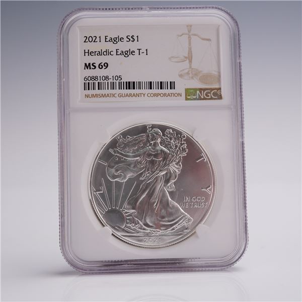 2021 American Silver Eagle Type 1 Dollar Coin NGC Graded MS 69