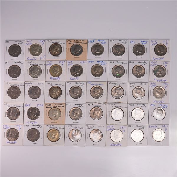 40pc Kennedy Half Dollar Coins 1967 to 1972 in Holders