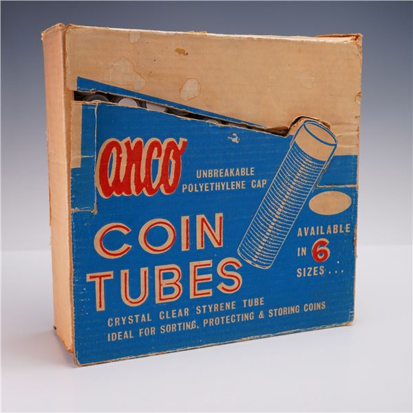 Box of Anco Coin Tubes with Mixed US Lincoln Cents
