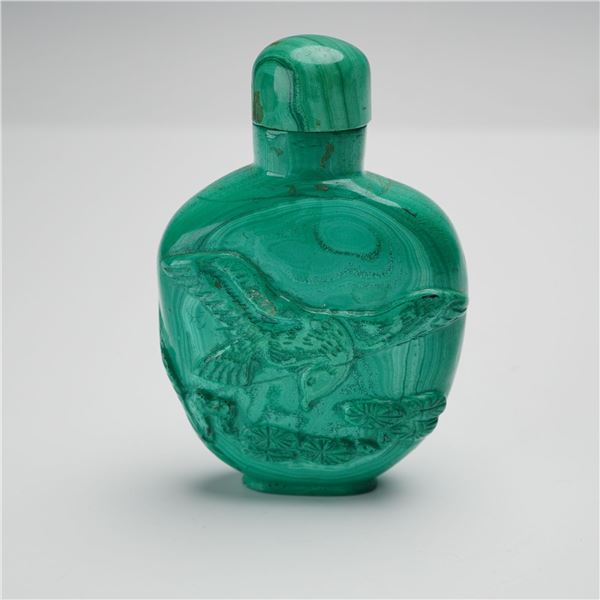 Chinese Carved Malachite Bird Design Snuff Bottle