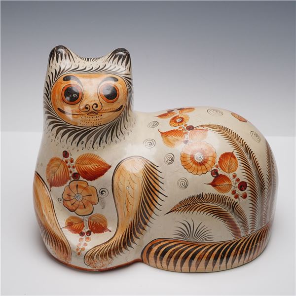 Tonala Mexico Large Folk Art Pottery Cat Figurine