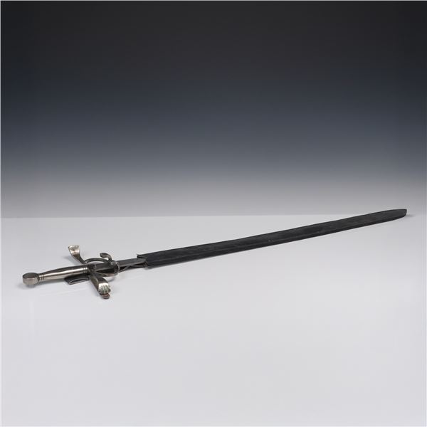 Continental-Style Basket-Hilted Sword with Leather Scabbard