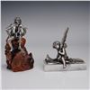 Image 1 : 2pc Victorian Writing Cherub and Metal Figure on Wood Base