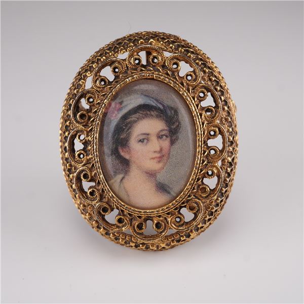Vintage Filigree Portrait Brooch Oval Frame