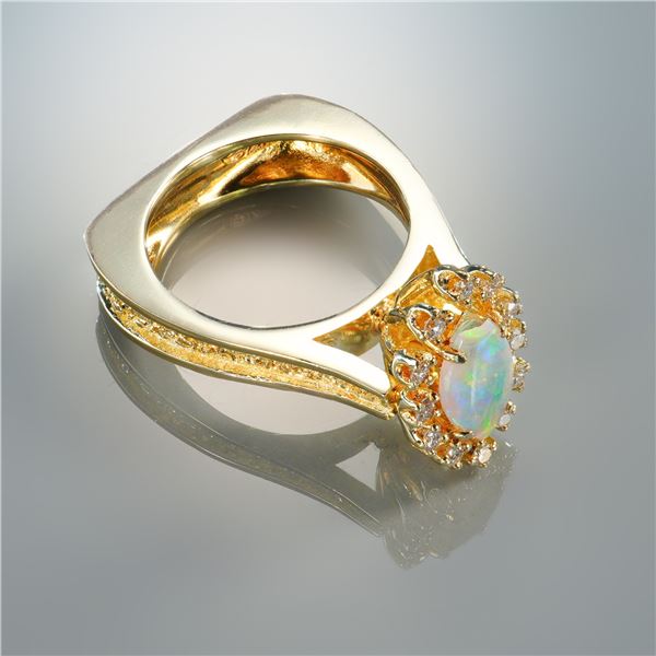 14k Gold Opal and 0.25ctw Diamond Ring