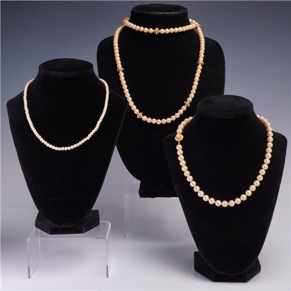 3pc Faux Pearl Necklace Lot with Decorative Clasps
