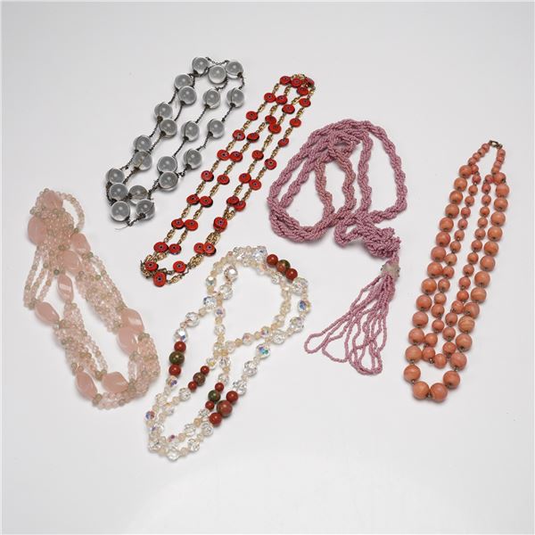 6pc Collection of Beaded Necklaces Including Double-Strand and Glass Design