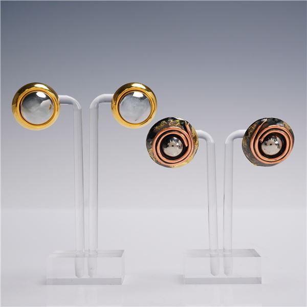 2 Pair Ladies Post Earrings Mixed Metals Dome Style