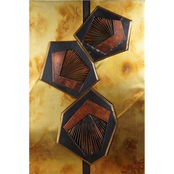 Style of Stephen Chun, Mid Century Modern Brass & Copper Wall Sculpture