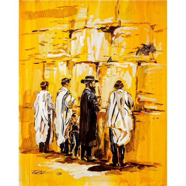 Tuvia Kurz, Original Gouache on Paper, Prayers at the Western Wall, Signed
