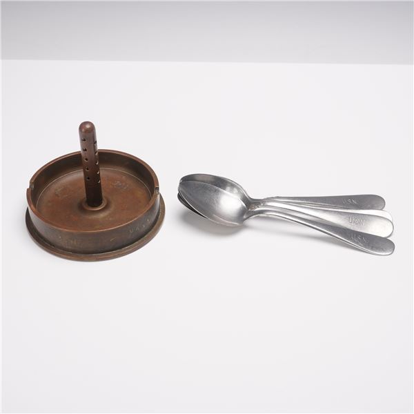 5pc World War 2 Era Military Ashtray and Modernaire Stainless Steel Spoons