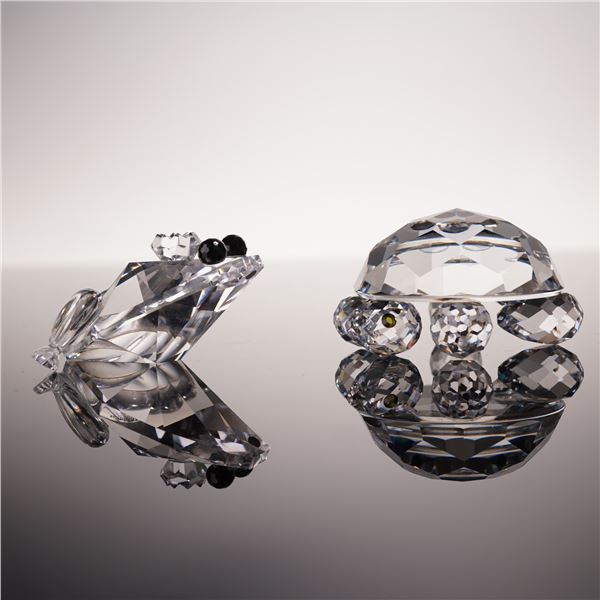 2pc Swarovski Crystal Figurines, Frog Prince V2 & Large Turtle