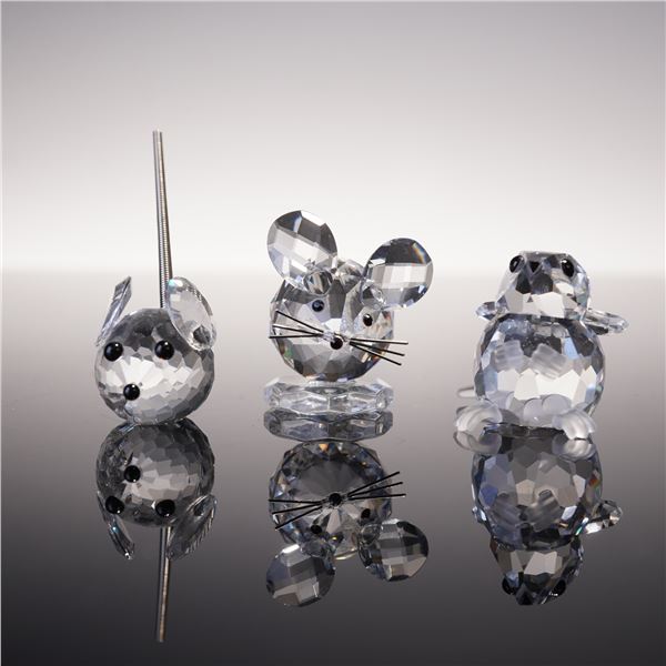 3pc Swarovski Crystal Mice Figurines