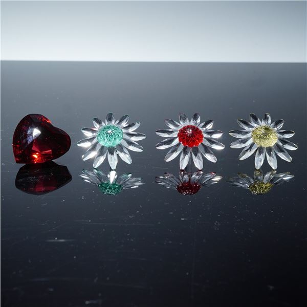 4pc Swarovski Crystal Gift Renewal Figurines, Marguerites and Red Heart