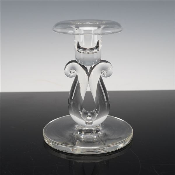 Steuben Clear Crystal Candle Holder, Scroll-Shaped Stem