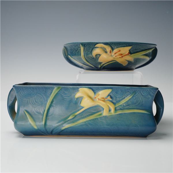 2pc Roseville Pottery Bowl and Planter, Zephyr Lily