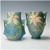 Image 1 : 2pc Roseville Pottery Double-Handled Vases, Clematis