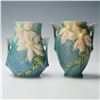 Image 2 : 2pc Roseville Pottery Double-Handled Vases, Clematis