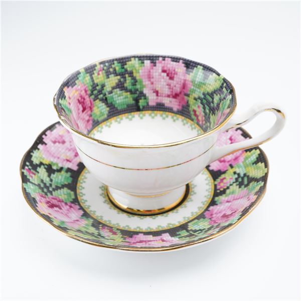 Royal Albert Porcelain Cup & Saucer Set, Needle Point
