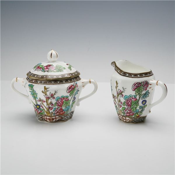 2pc Coalport Creamer and Sugar Bowl with Lid, Indian Tree