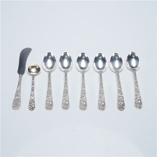 8pc S. Kirk & Son Sterling Silver Spoons and Butter Knife, Repousse