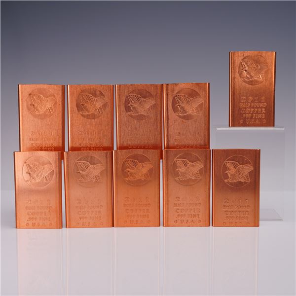 10pc 2011 U.S.A. Half Pound 0.999 Fine Copper Bars