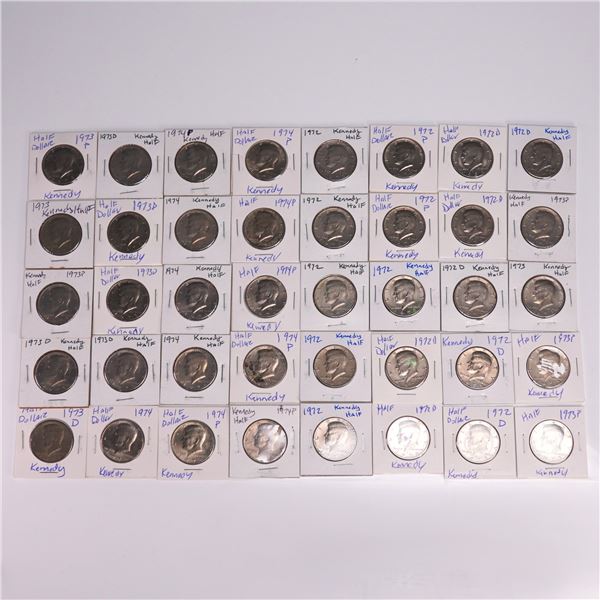 40pc Kennedy Half Dollar Coins 1970s in Holders