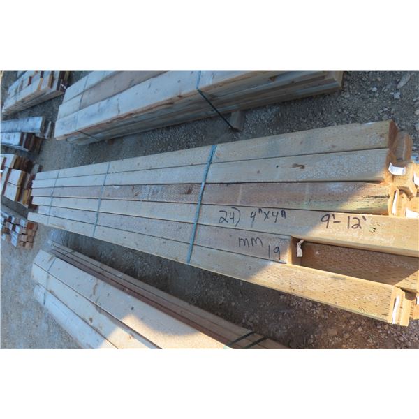 Twenty-Four 4" x 4" Treated Boards, Mostly 12' Length (Range 9'–12')