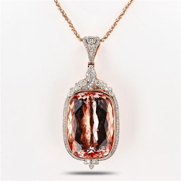 82.69 ctw Morganite and 1.46 ctw Diamond 14K Rose and White Gold Pendant