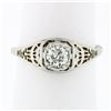 Antique Art Deco 18k White Gold 0.45 ctw European Diamond Solitaire Filigree Rin