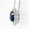 Image 3 : NEW Platinum 2.77 ctw GIA Oval Royal Blue Sapphire Diamond Halo Pendant Necklace