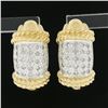 Image 2 : 14K Gold 0.70 ctw Round Pave Diamond Twisted Gold Wire Cuff Hoop Omega Earrings