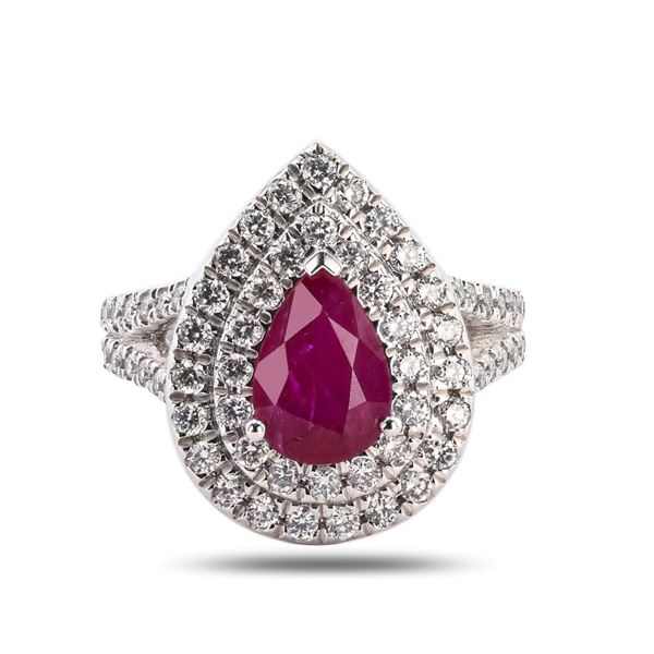 2.29 ctw MOZAMBIQUE Ruby and 1.26 ctw Diamond Platinum Ring (GIA CERTIFIED)