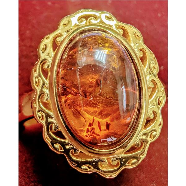 SILVER AMBER SIZE ADJUSTABLE RING
