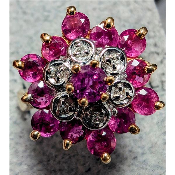 10K YELLOW GOLD 4.39G RUBY 1CT DIAMOND 0.03CT RING
