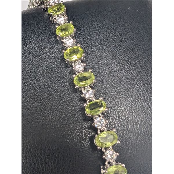 SILVER 14.19G PERIDOT 15.5CT & CZ 7.5  BRACELET