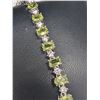 SILVER 14.19G PERIDOT 15.5CT & CZ 7.5" BRACELET