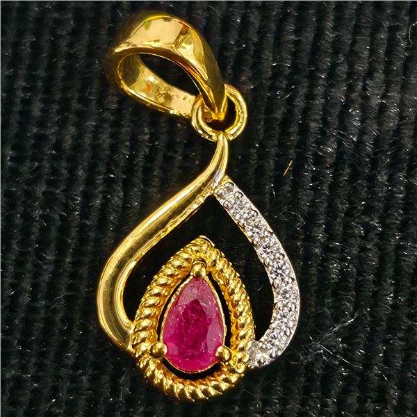 GOLD PLATED SILVER RUBY WHITE TOPAZ(0.45CT) GOLD