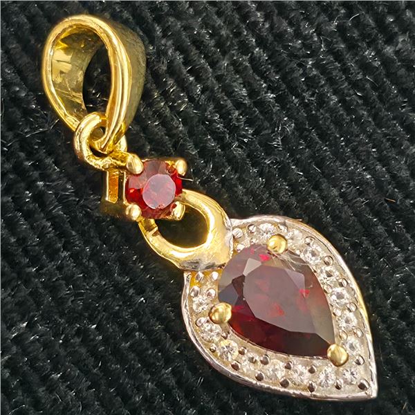 GOLD PLATED SILVER GARNET CZ(0.92CT) GOLD RHODIUM