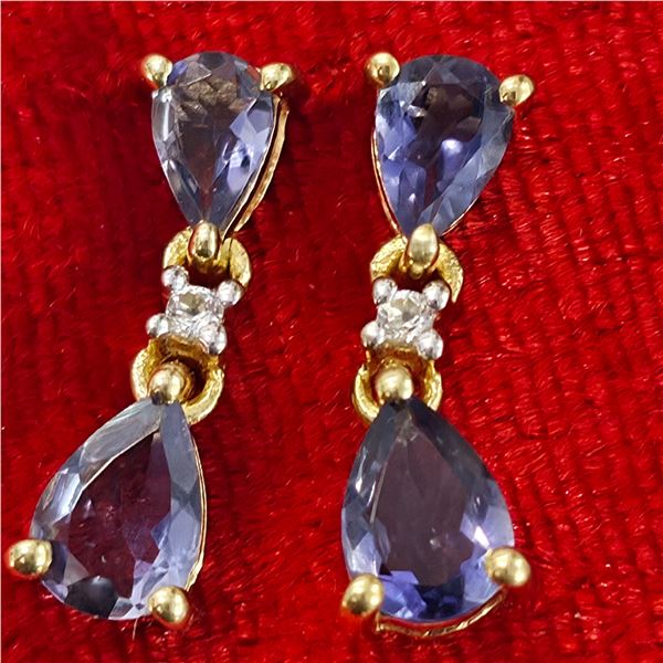 GOLD PLATED SILVER IOLITE(1.8CT)GOLD RHODIUM PLATED