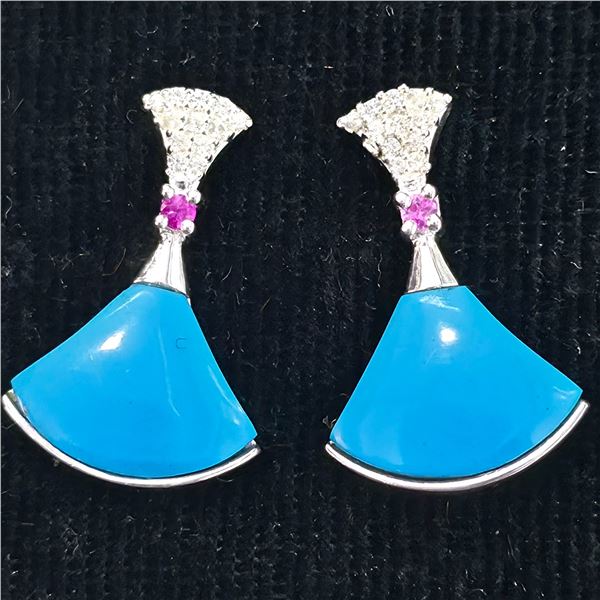 SILVER TOURMALINE SYN. TURQUOISE(6.9CT) RHODIUM